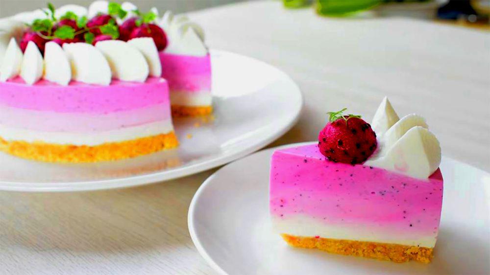 Resep Cheesecake Buah Naga No Oven, Takjil Fancy dan Anti Ribet
