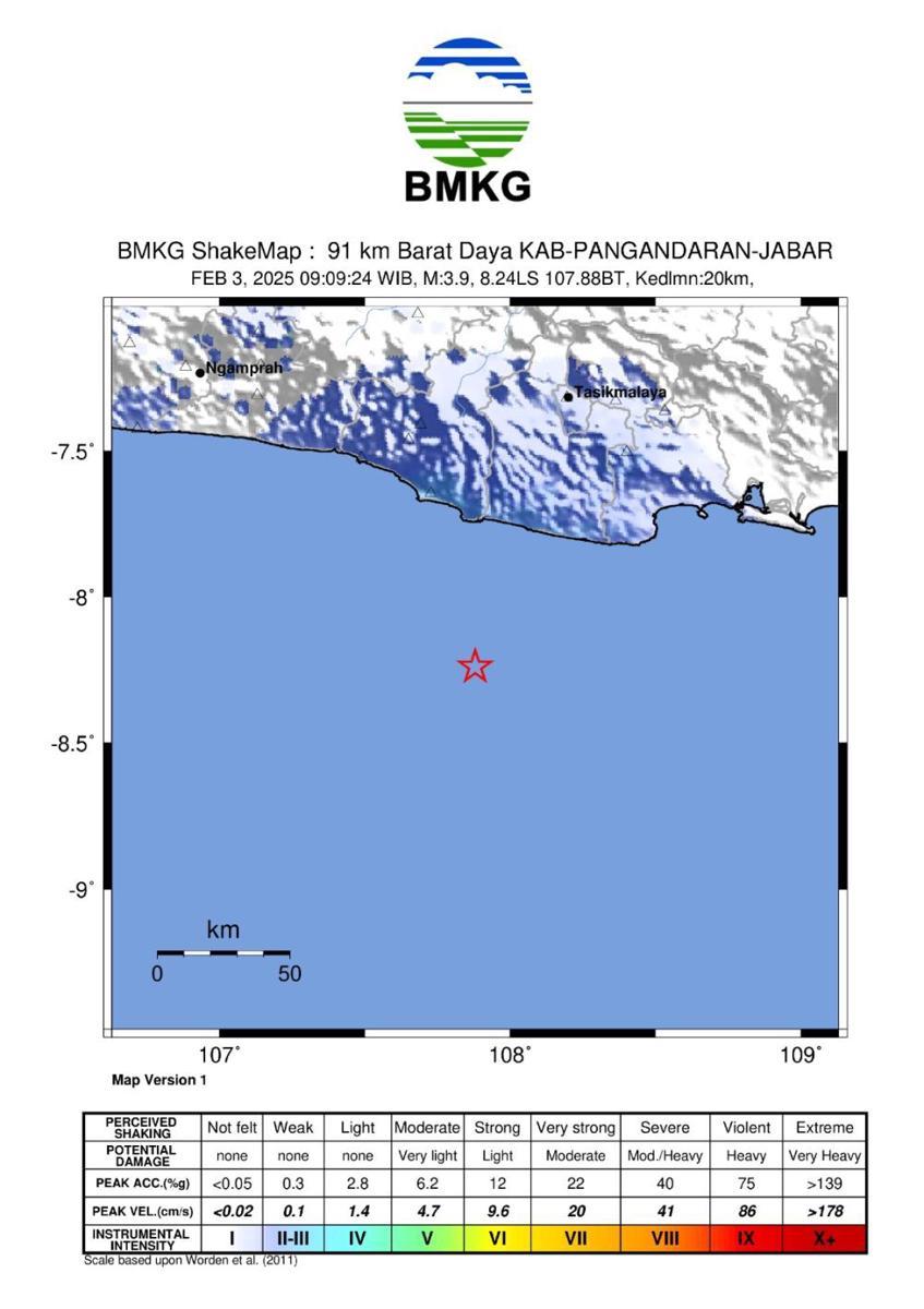 Pangandaran Diguncang Gempa M3,9