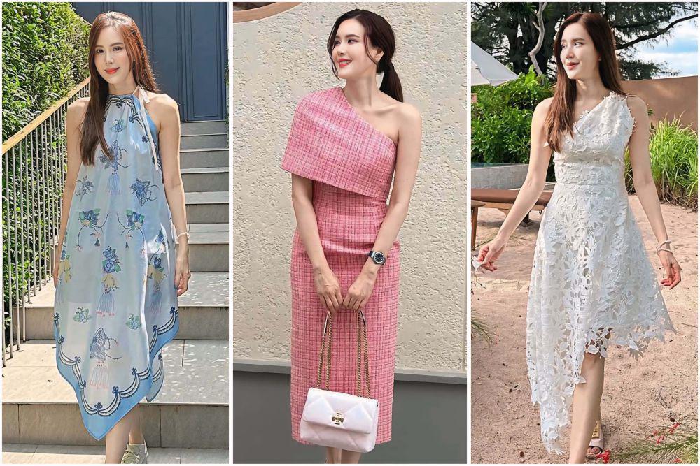 8 Ide Dress Aksen Unik ala Jeab Pijittra, Asimetris hingga Triangle!