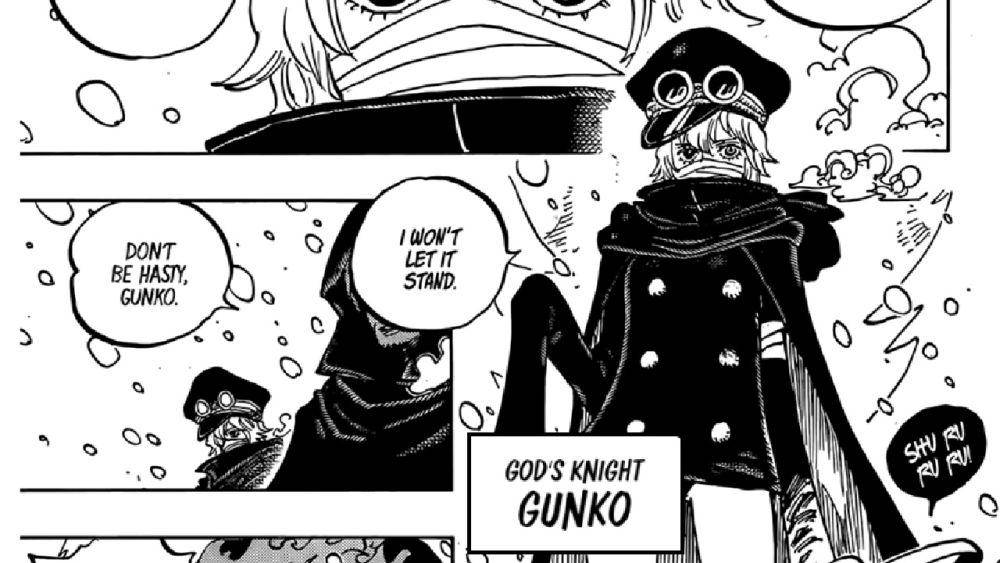 Gadis yang sempat dikira Kuina ternyata merupakan God's Knights bernama Gunko. (dok. Viz Media/One Piece)