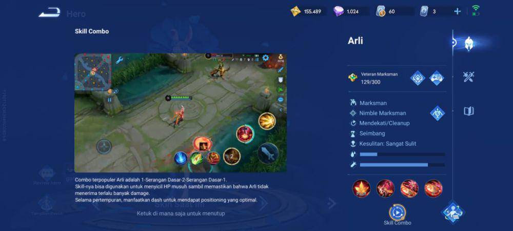 contoh combo skill Arli di Honor of Kings (dok. TiMi Studio Group/Honor of Kings)