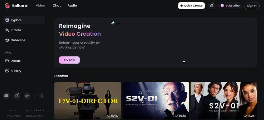 halaman depan situs Hailuo AI (hailuoai.video)
