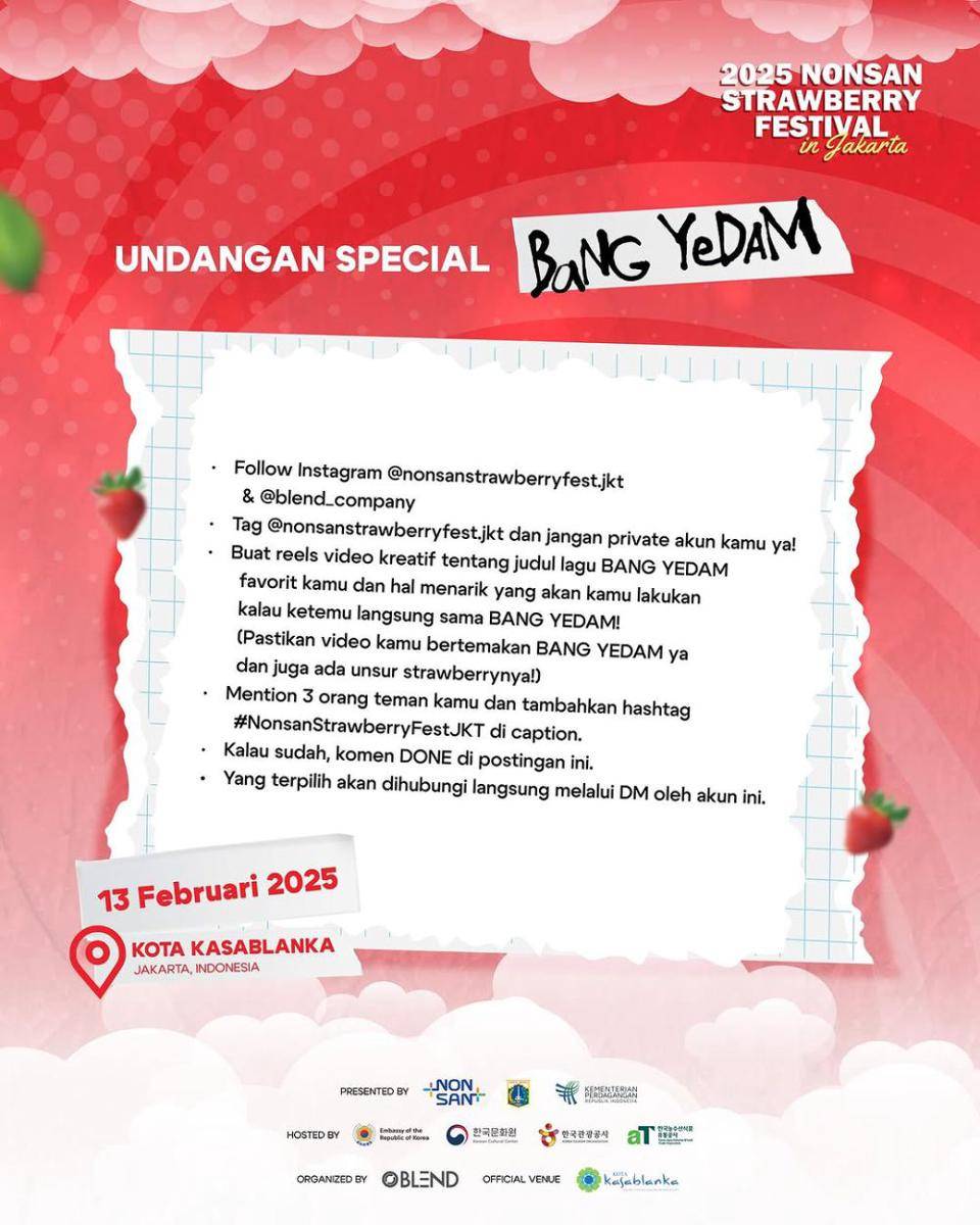 mekanisme nonton langsung penampilan Bang Yedam di Nonsan Strawberry Festival in Jakarta (Instagram.com/nonsanstrawberryfest.jkt)