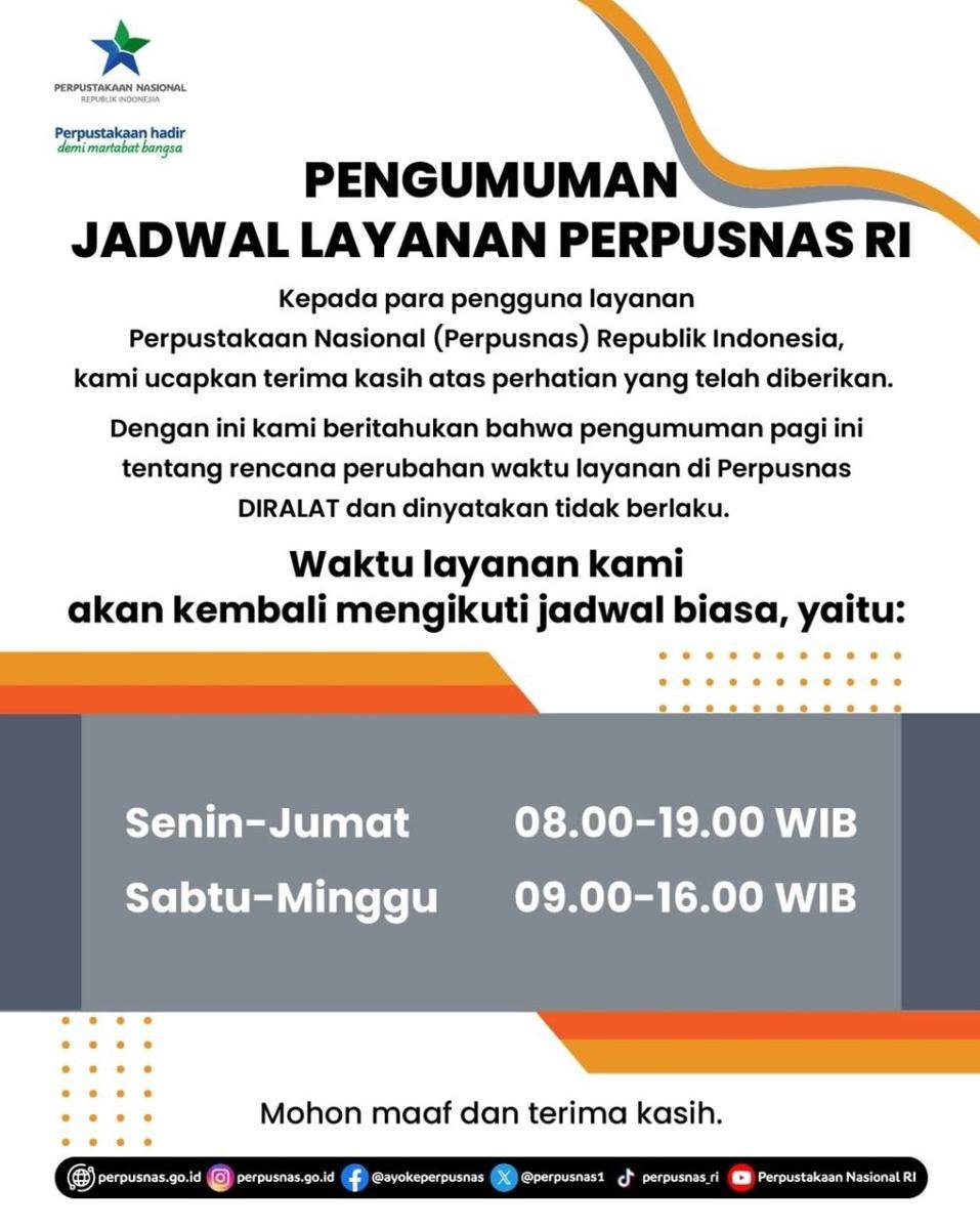 Notifikasi soal anulir rencana pembatasan jam operasional Perpusnas. (www.instagram.com/@perpusnas.go.id)