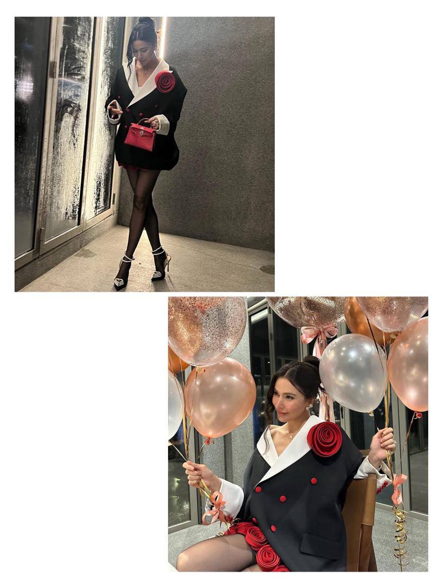 potret ide OOTD pakai blazer beraksen girly ala Sririta Jensen (instagram.com/sriritajensen)