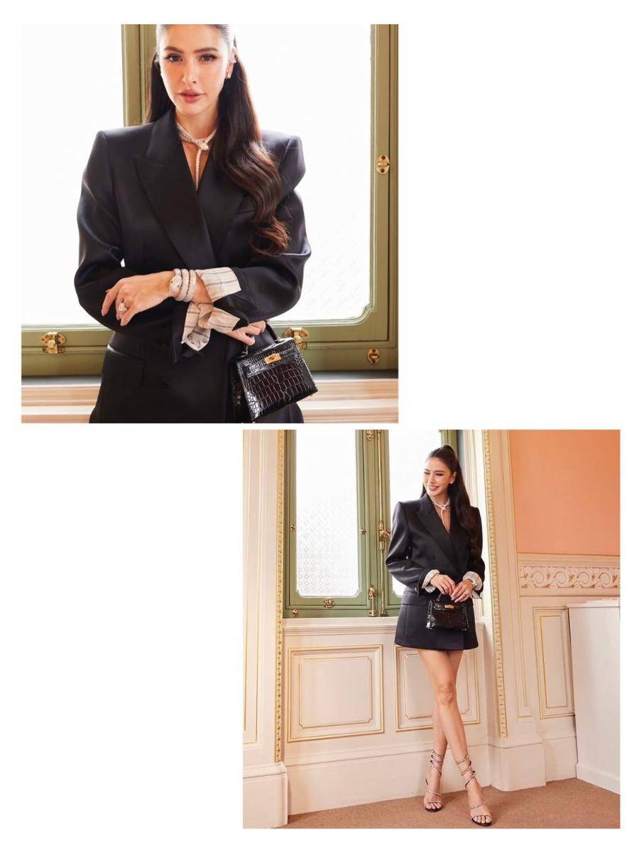 potret ide OOTD pakai blazer beraksen girly ala Sririta Jensen (instagram.com/sriritajensen)