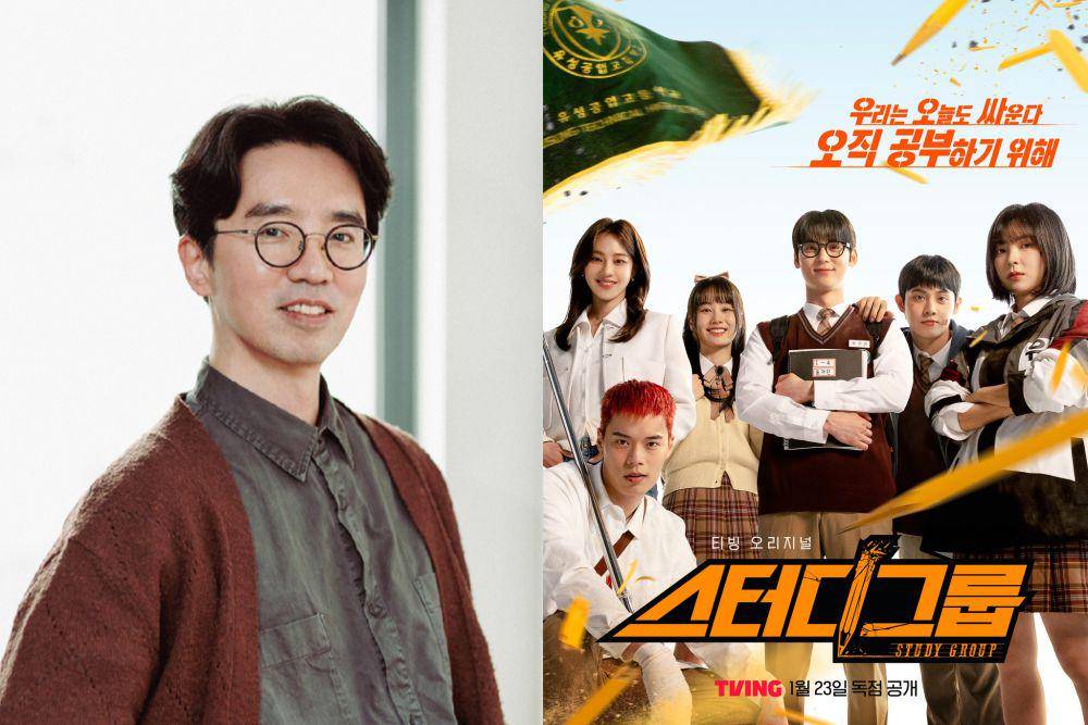 sutradara Lee Jang Hoon dan poster drakor Study Group (dok. TVING/Study Group)