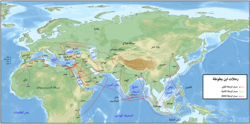 Peta perjalanan Ibn Battuta (commons.wikimedia.org/Michel Bakni)