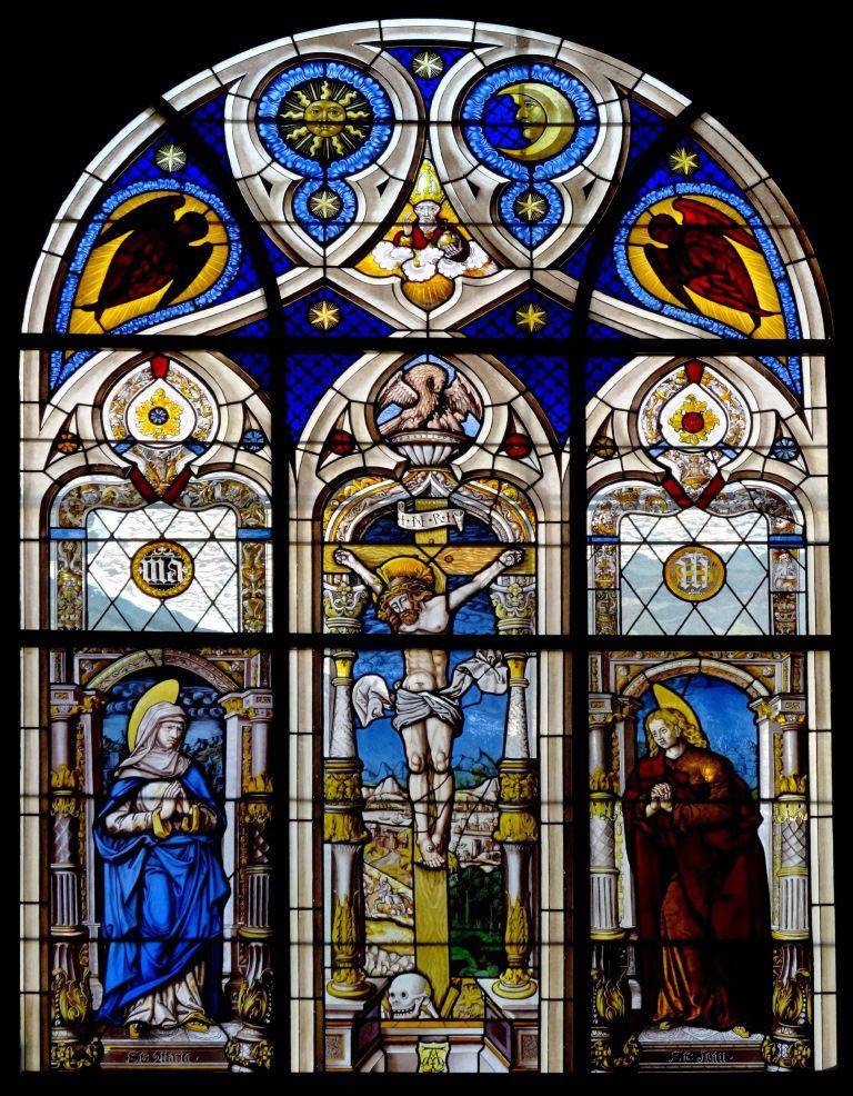 salah satu ornamen kaca patri di Katedral St. Nicholas, Fribourg (commons.wikimedia.org/Dies on Commons)