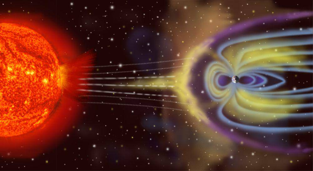 ilustrasi badai geomagnetik (wikimedia.org/NASA)