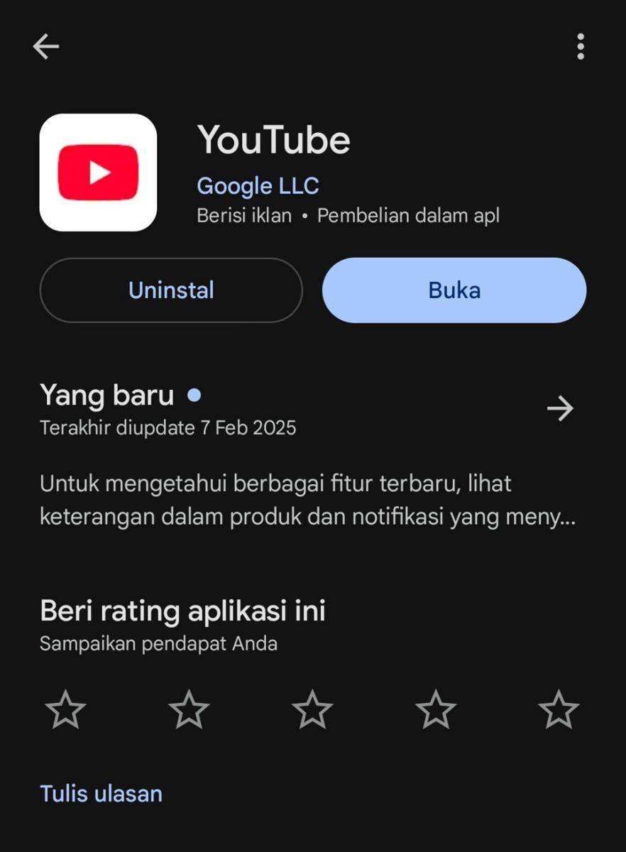ilustrasi instal ulang aplikasi YouTube melalui Google Play Store (dok.pribadi/Reyvan Maulid)