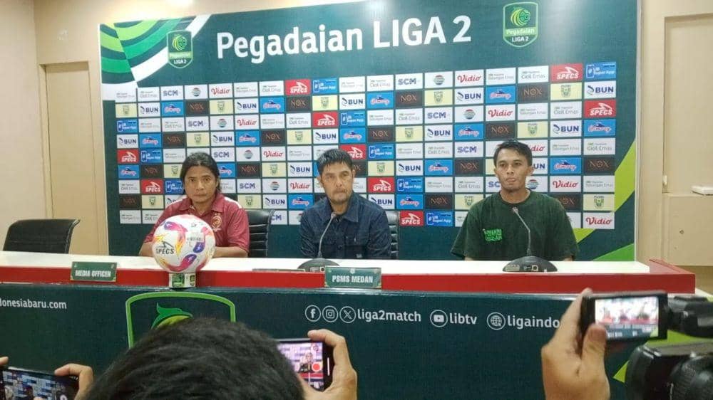 Konferensi pers pelatih dan pemain PSMS usai duel kontra Sriwijaya FC di Stadion Gelora Jakabaring Palembang (dok.PSMS)