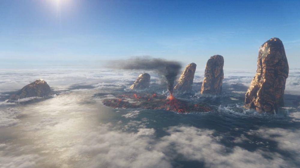 bangkai Tiamut menjadi pulau berisi Adamantium (dok. Marvel Studios/Eternals)
