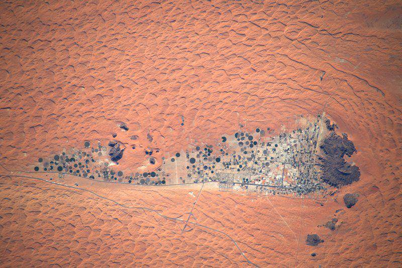 tangkapan udara dari kota dan oasis yang ada di Arab Saudi (commons.wikimedia.org/ESA/Luca Parmitano)