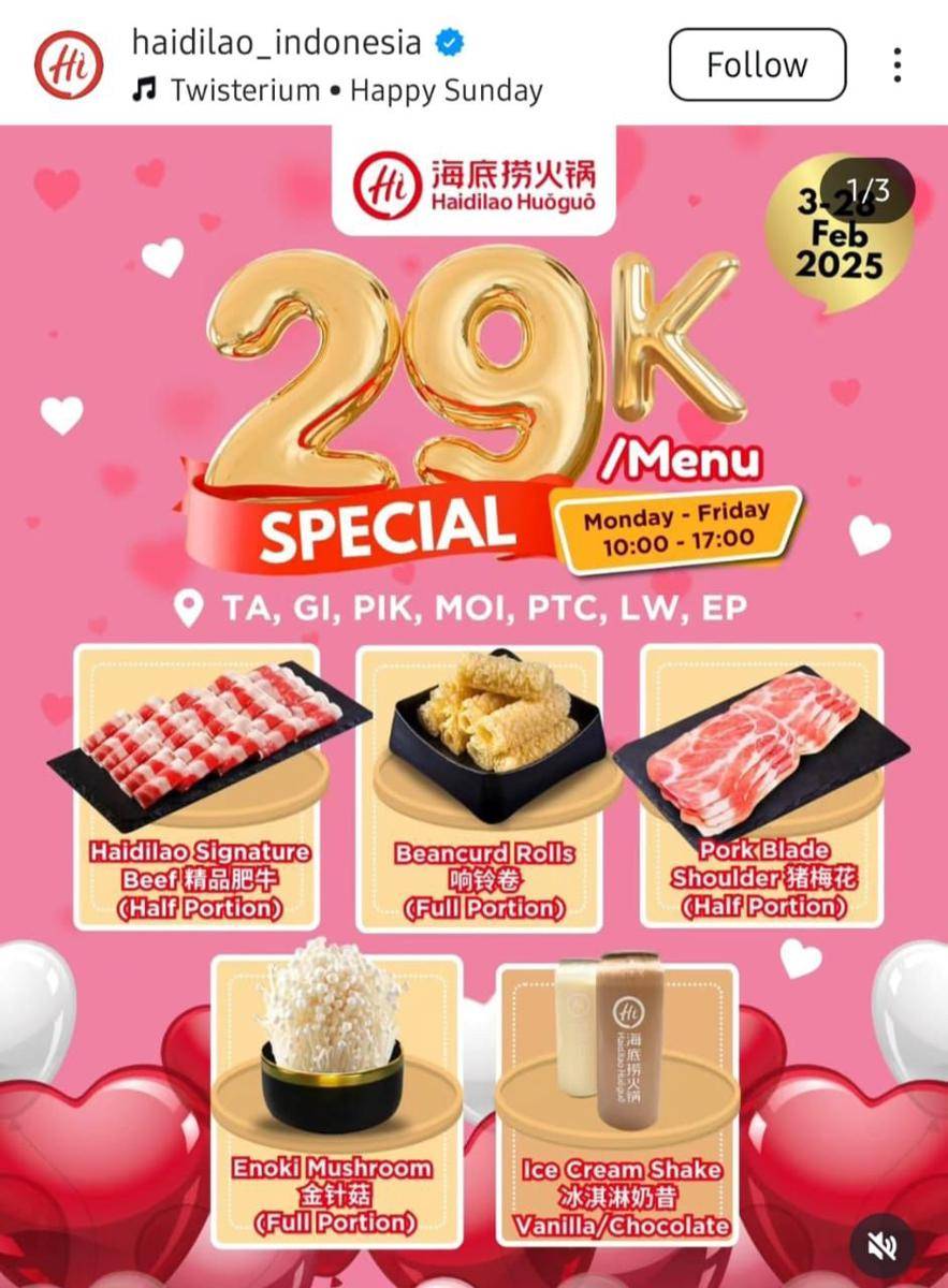 Promo Haidilao Indonesia Februari 2025 (instagram.com/haidilao_indonesia)