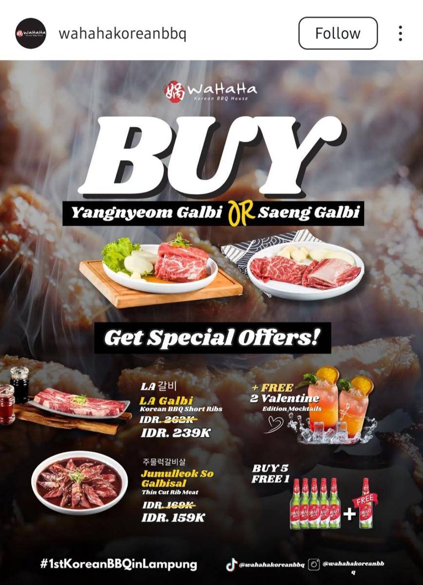 Promo Valentine WaHaHa Korean BBQ 2025 (instagram.com/wahahakoreanbbq)
