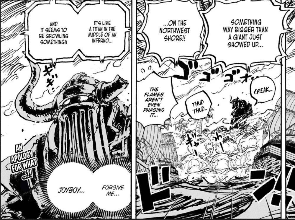 Emet bangkit dan meminta maaf pada Joy Boy. (dok. Viz Media/One Piece)