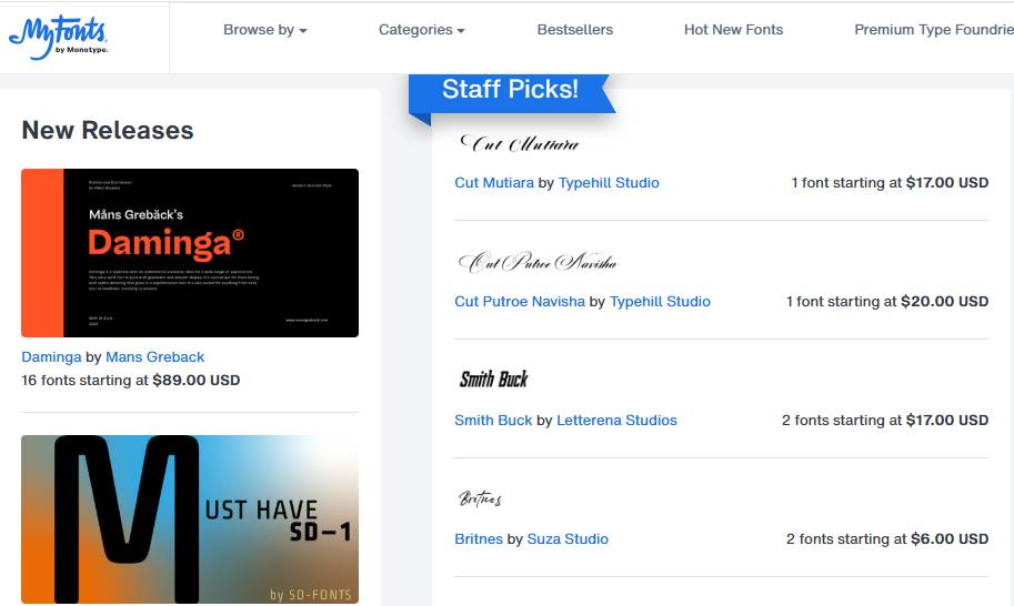 Beberapa font yang dijual di MyFonts. (myfonts.com)
