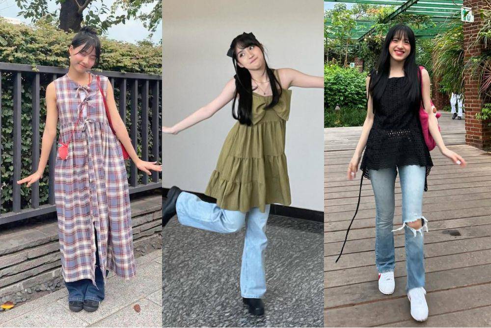ide outfit dress over jeans (instagram.com/jkt48.muthe_ | instagram.com/jkt48.ella.a | instagram.com/jkt48.danella)