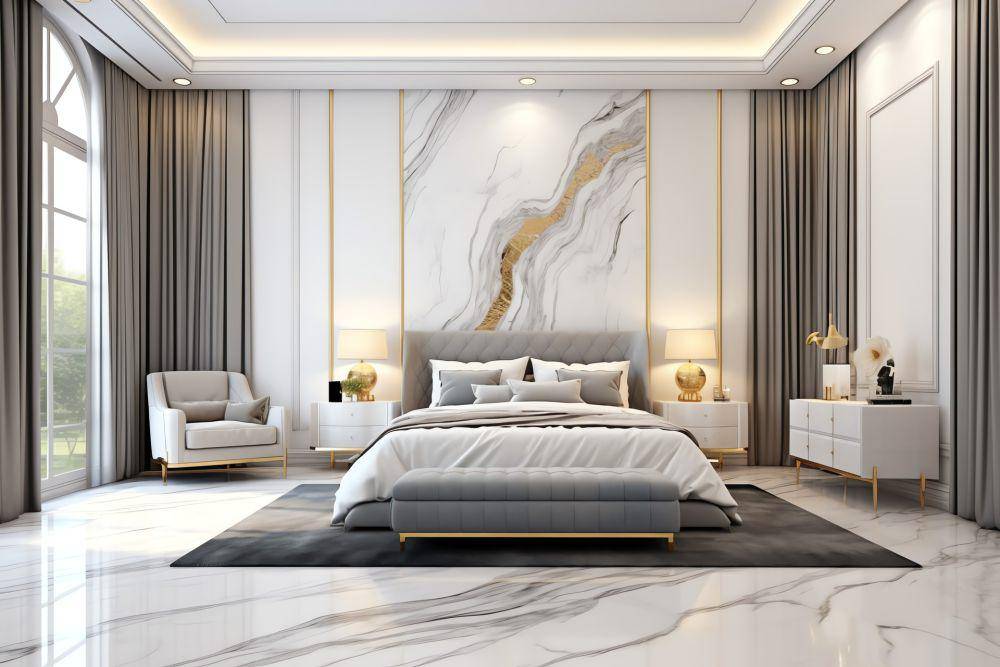 Kamar tidur mewah dekorasi marmer (vecteezy.com/style graphic)