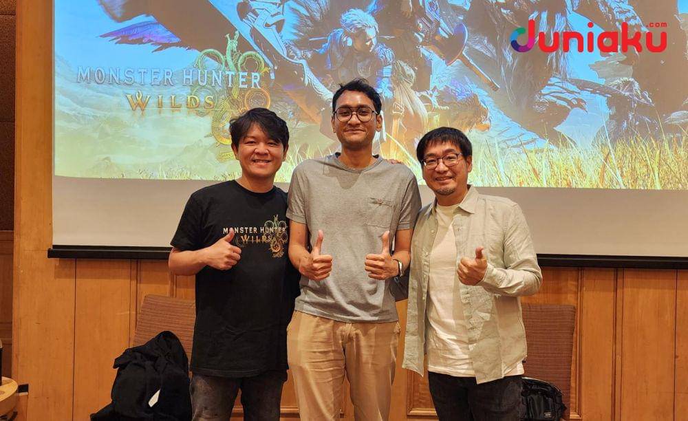 Redaksi Duniaku.com bersama kreator Monster Hunter Wilds. foto Dimas Ramadhan. duniaku.com