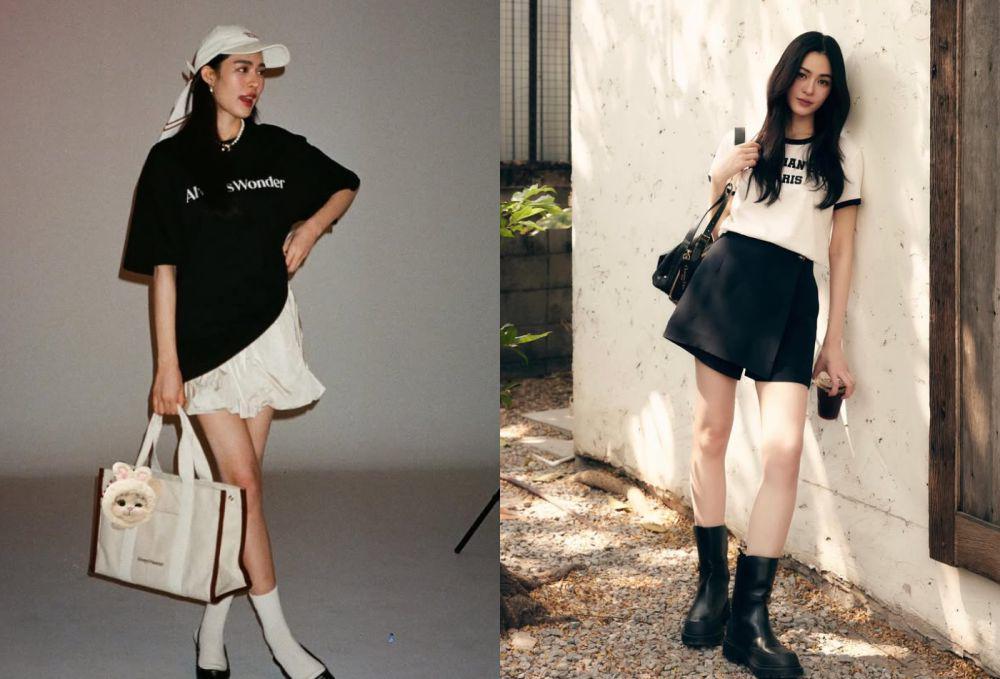 9 Ide Mix and Match Outfit Hitam Putih ala Lingling Kwong, Gak Boring