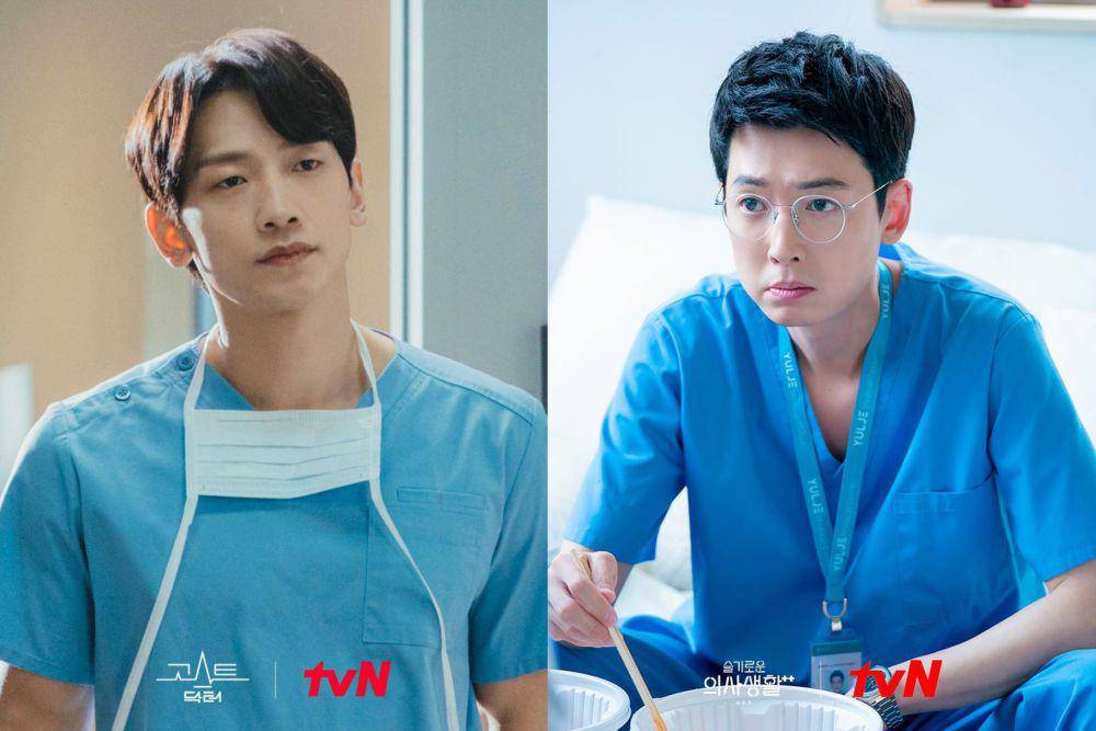 Rain dalam drama Ghost Doctor dan Jung Kyung Ho dalam drama Hospital Playlist (dok. tvN/Ghost Doctor | dok. tvN/Hospital Playlist)
