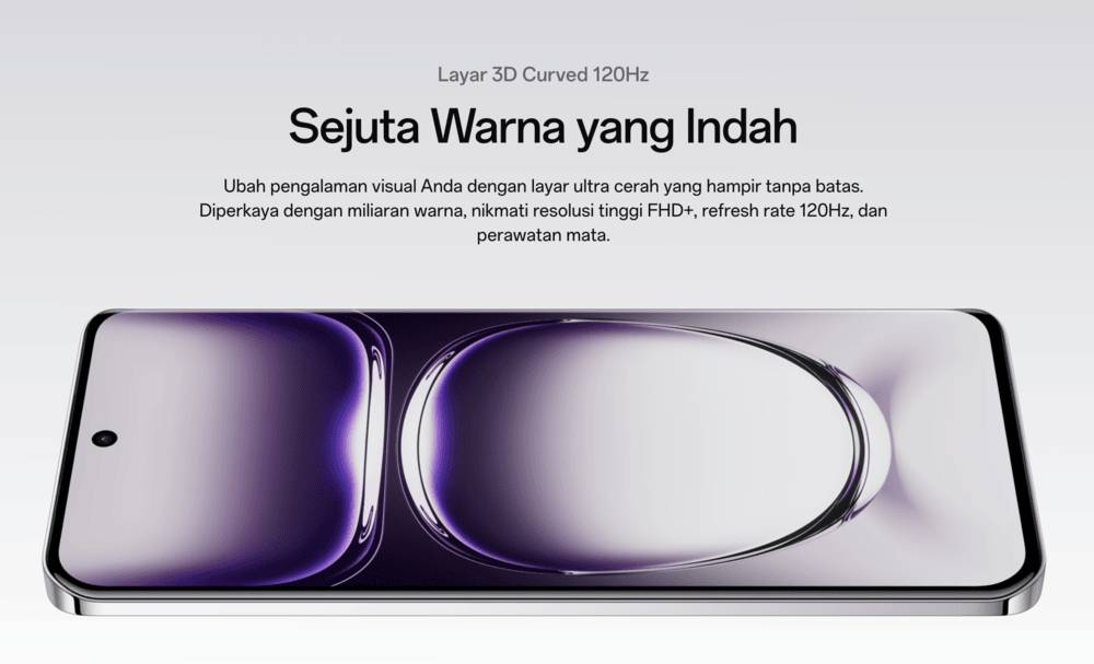 OPPO Reno12 5G hadir berkat layar AMOLED 6,7 inci yang luas dan laju refresh rate 120 Hz (oppo.com)