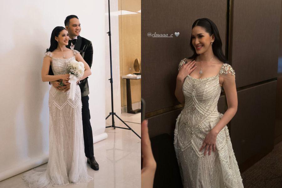 7 Busana dan Makeup Resepsi Elma Agustin, Kenakan Glam Gown