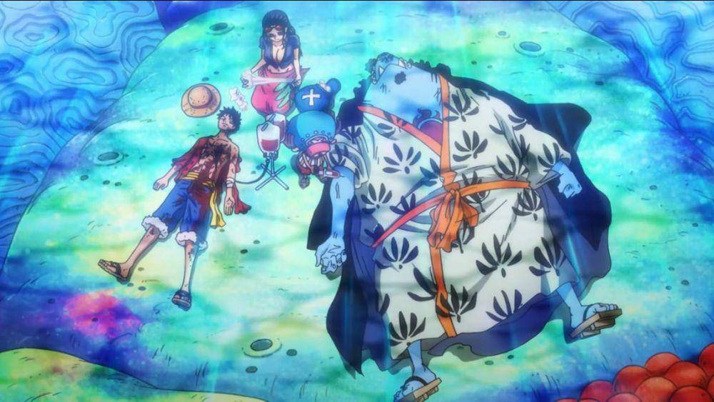 Jinbei mendonorkan darahnya untuk Luffy (dok. Toei Animation/One Piece)