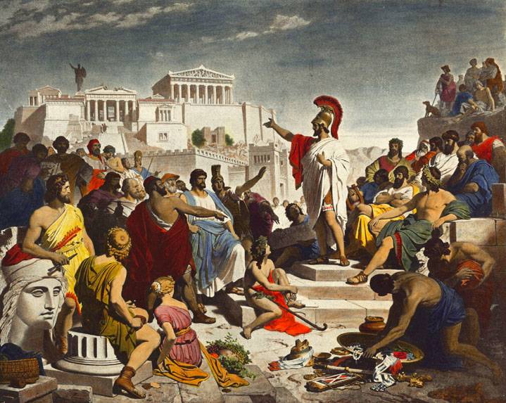 Pericles memberikan Pidato Pemakaman (Perikles hält die Leichenrede), oleh pelukis Philipp von Foltz (1852) (Philipp Foltz , Public domain, via Wikimedia Commons)