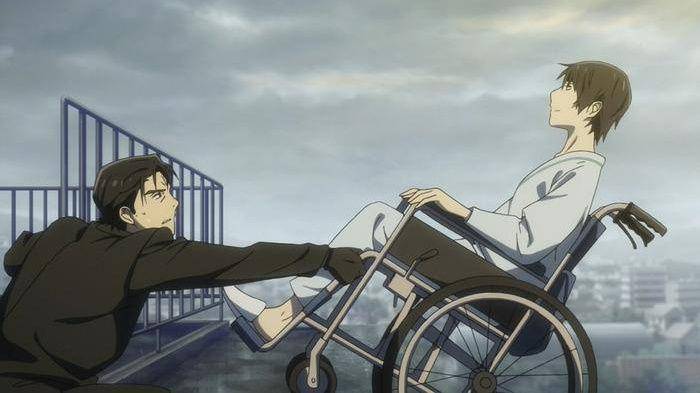 Gaku menahan Satoru. (dok. A-1 Pictures/Erased)