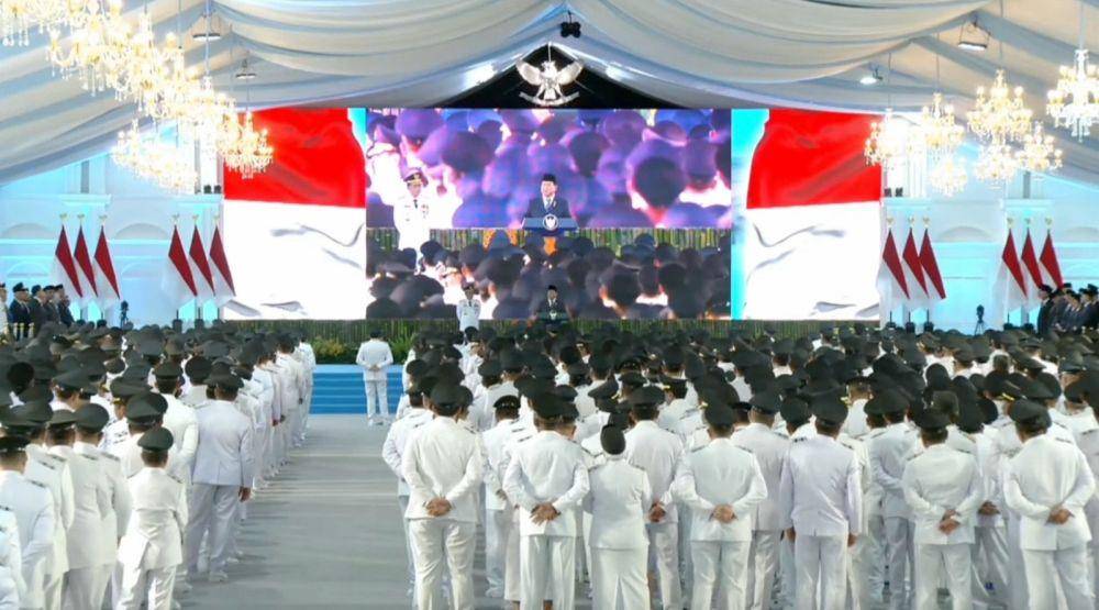 Presiden RI Prabowo Subianto 961 melantik pimpinan daerah secara serentak di Istana Merdeka Jakarta hari ini, Kamis (20/2). (dok. Tim Komunikasi Prabowo)