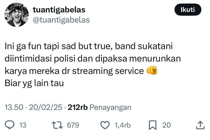 musisi yang suarakan dukungan untuk Sukatani Band (x.com/tuantigabelas)