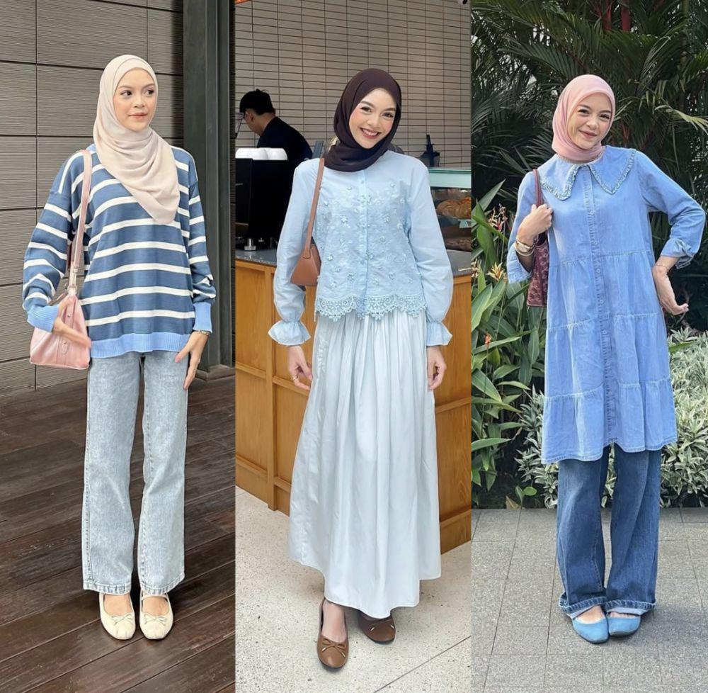 8 OOTD Hijab Nuansa Biru ala Febiola Nabila, Sejuk Menyegarkan Mata!
