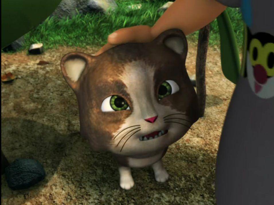 Fizi mengelus kepala anak kucing (youtube.com/Les' Copaque Production)