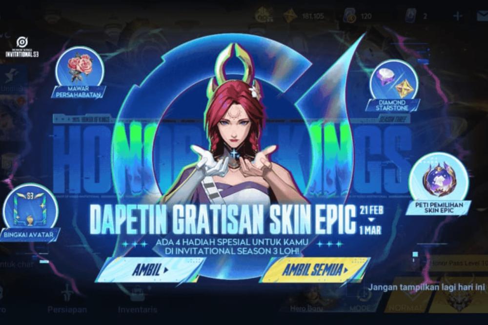 Skin Epic Gratis di HOK Invitational Season 3, Bebas Pilih!