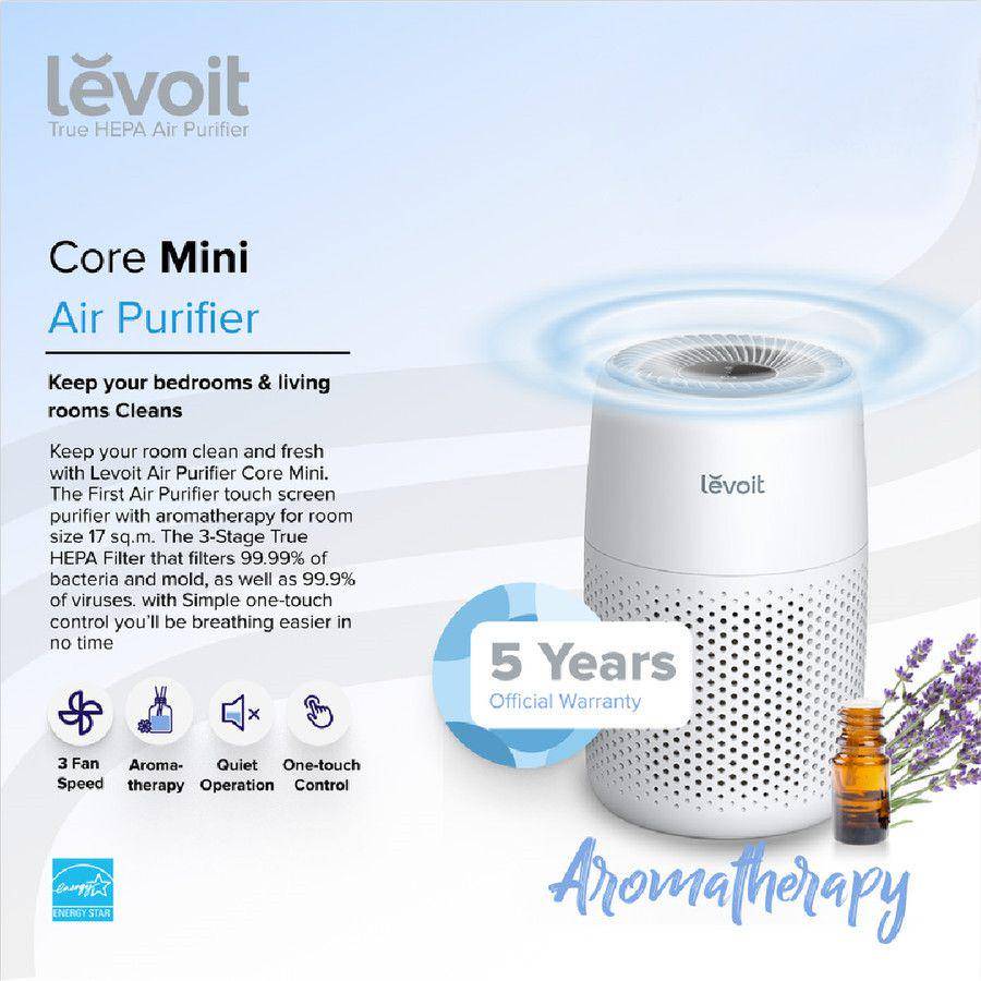 Levoit Core Mini Desktop Air Purifier with Fragrance Aroma Diffuser (tokopedia.com/Levoit Air Purifier USA Official)
