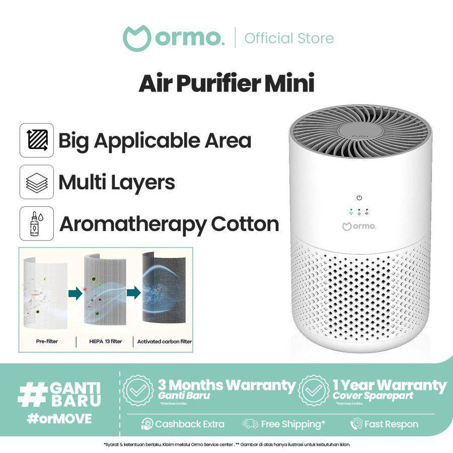 Ormo Air Purifier Mini Pembersih Udara Portable HEPA 13 Filter Up 10m2 (tokopedia.com/