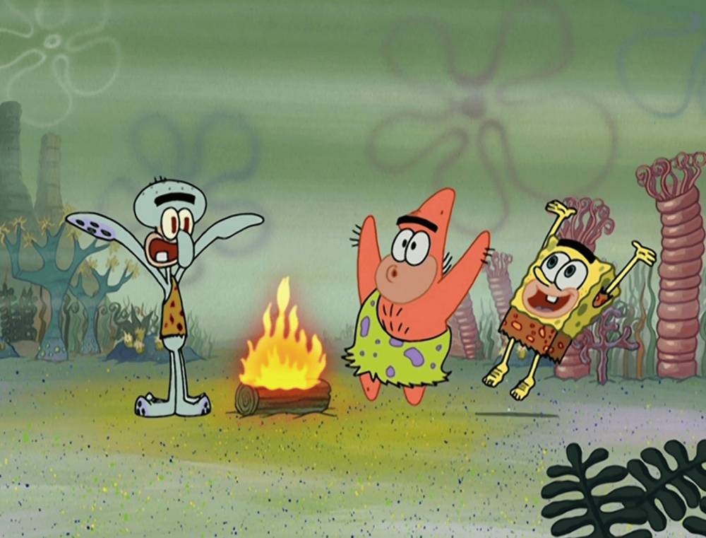 SpongeBob dan teman-temannya di zaman prasejarah (dok. Nickelodeon/SpongeBob SquarePants)