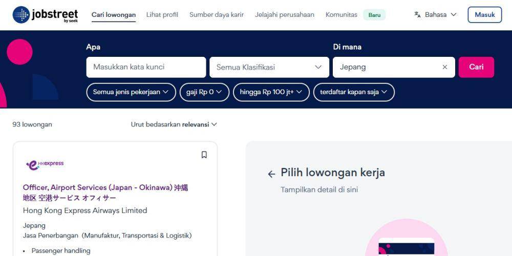 lowongan kerja di Jepang (jobstreet.com)