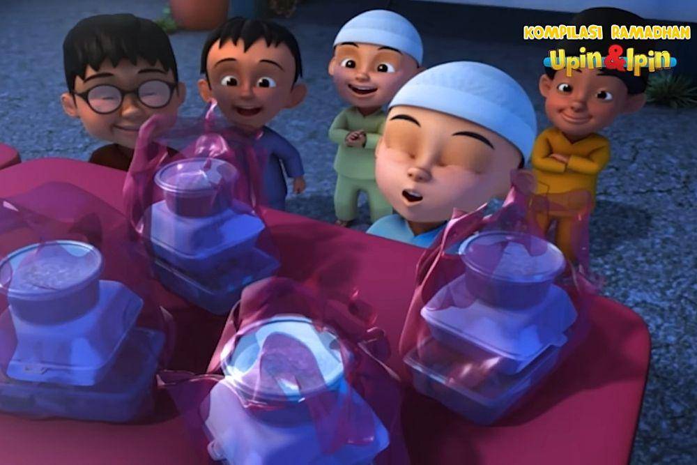 Upin, Ipin, dan kawan-kawan berbagi makanan saat Ramadan (youtube.com/Les' Copaque Production)