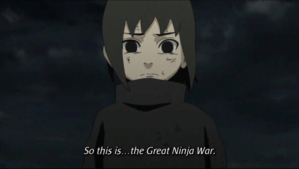 kesedihan Itachi kecil melihat Perang Dunia Shinobi (dok. Pierrot/Naruto: Shippuden)