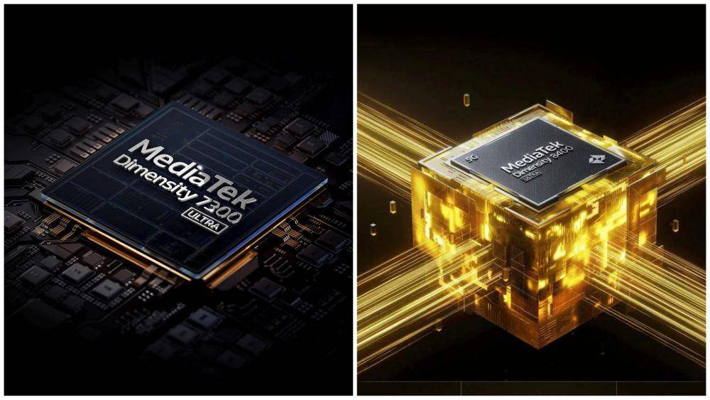 ilustrasi prosesor MediaTek Dimensity 7300 Ultra (kiri) dan MediaTek Dimensity 8400 Ultra (kanan) (mi.co.id)