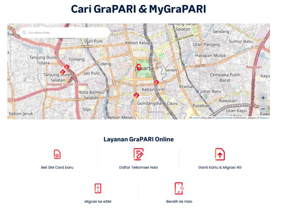 pencarian lokasi terdekat GraPARi dan MyGraPARI Telkomsel (telkomsel.com)