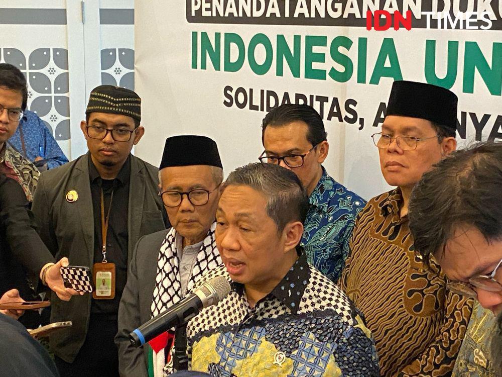 Wamenlu Anis Matta di Penandatanganan Dukungan Kampanye Indonesia untuk Palestina. (IDN Times/Marcheilla Ariesta)