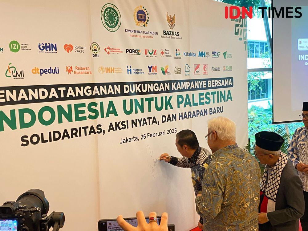 Wamenlu Anis Matta di Penandatanganan Dukungan Kampanye Indonesia untuk Palestina. (IDN Times/Marcheilla Ariesta)