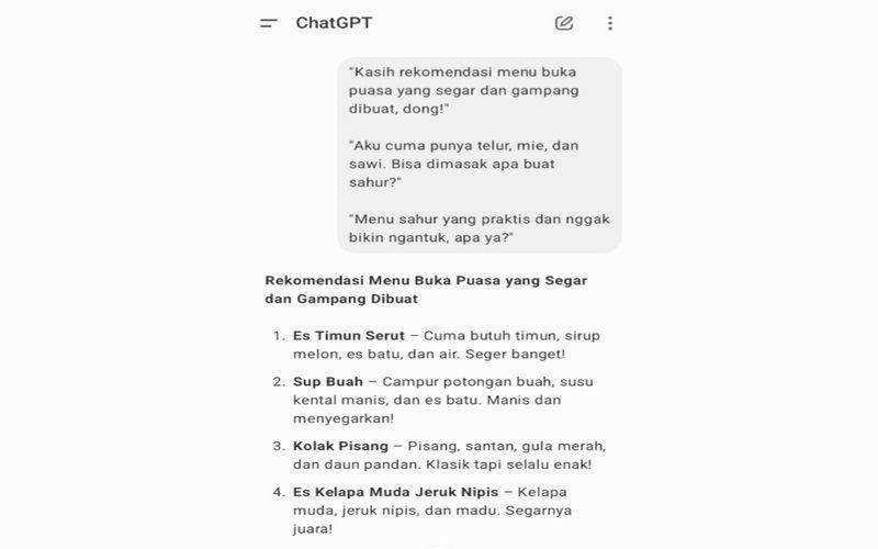 cara cari ide menu buka puasa dan sahur di ChatGPT (dok. pribadi/Jubaedah Haryani)
