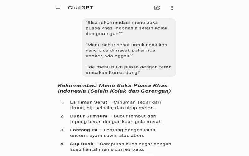 cara cari ide menu buka puasa dan sahur di ChatGPT (dok. pribadi/Jubaedah Haryani)