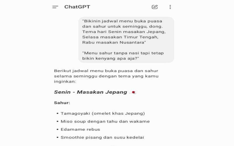 cara cari ide menu buka puasa dan sahur di ChatGPT (dok. pribadi/Jubaedah Haryani)